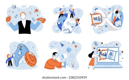 Web 3 vector illustration. Play to earn models in web3 ecosystem allow individuals to earn income through digital activities The digital economy within web3 offers new opportunities for financial