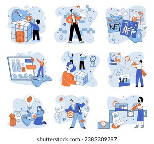 Web 3 vector illustration. Virtual reality VR technologies within web3 enhance immersive digital experiences Artificial intelligence AI plays pivotal role in driving innovation within web3