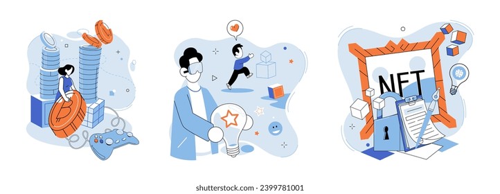 Web 3 vector illustration. The web3 metaphor represents paradigm shift in concept internet and its capabilities Businesses thrive in digital economy by leveraging blockchain technology and Businesses