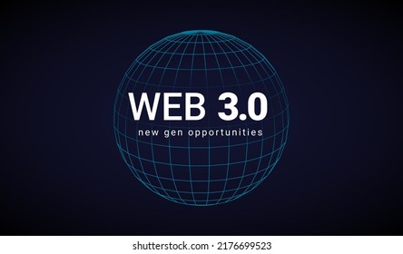 Web 3 World Technology Digital Background. Web3 Planet Future Internet New Version Blockchain Metaverse