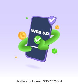 Web 3.0 concept. 3d realistic vector illustration for banner, website, landing page, flyer.