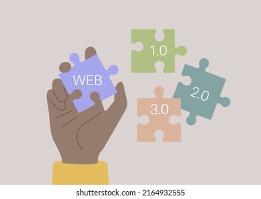 Web 3.0 concept, a hand holding a puzzle piece, new technologies