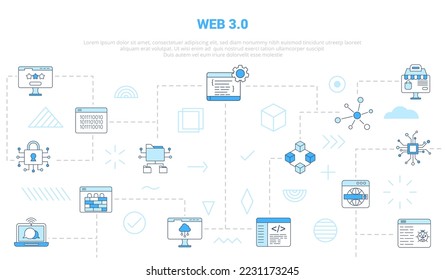 web 3.0 concept with icon set template banner with modern blue color style