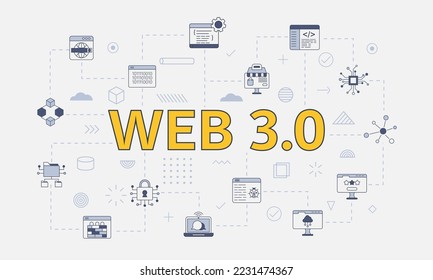 web 3.0 concept with icon set with big word or text on center