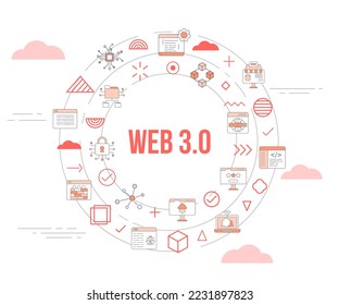 web 3.0 concept with icon set template banner and circle round shape