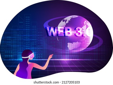 Web 3.0 concept, web 3.0 typography on blue background, new version website using blockchain technology, cryptocurrency, and NFT art. Vector illustration