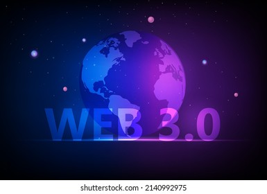 Web 3.0 concept, web 3.0 typography on blue background, new version website using blockchain technology, cryptocurrency, and NFT art. Vector illustration