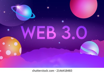 Web 3.0 concept, web 3.0 typography on blue background, new version website using blockchain technology, cryptocurrency, and NFT art. Vector illustration