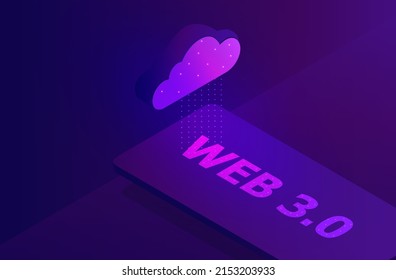 Web 3.0 concept, web 3.0 typography on blue background, new version website using blockchain technology, cryptocurrency, and NFT art. Vector illustration