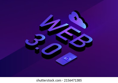 Web 3.0 concept, web 3.0 typography on blue background, new version website using blockchain technology, cryptocurrency, and NFT art. Vector illustration
