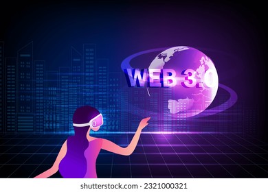 Web 3.0 concept, web 3.0 typography on blue background, new version website using blockchain technology, cryptocurrency, and NFT art. Vector illustration
