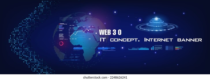 Web 3.0 Cyber background. New next generation internet network. Technological process information data exchange using internet. Internet network 3.0. Communication of the future