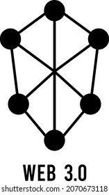 Web 3.0 decentralized structure icon. Black dots link with lines on white background. Future techology of internet.