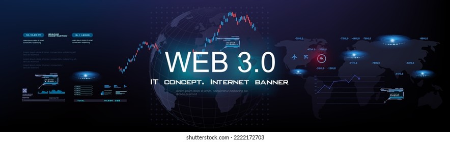 Web 3.0 Futuristic cyber banner. Internet and web communications. Internet of things. Process exchanging information using next generation Internet. Unique internet network 3.0 Blockchain technology