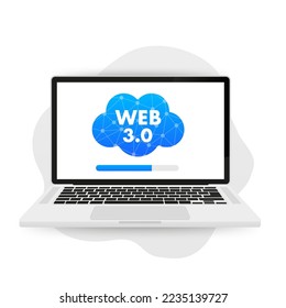 Web 3.0 icon with telus internet center. concept of network storage, network, loading data on a laptop. Vector illustration