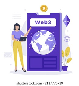 Web 3.0 illustration design concept. Illustration for websites, landing pages, mobile applications, posters and banners