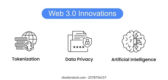 Web 3.0 Innovations. Icons included: Tokenization, Peer to Peer, Internet of Things, Data Privacy, Artificial Intelligence.