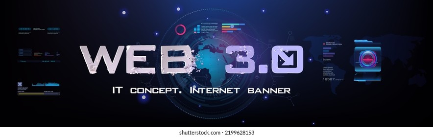 Web 3.0 Internet technologies and communications. Global Worldwide Internet Network of the Future. Conceptual cyber banner with globe. Exchange of information via the new generation Internet