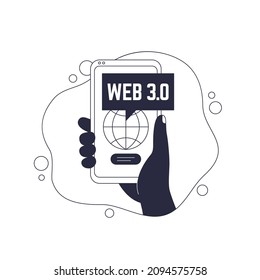 Web 3.0 internet vector illustration with a phone in hand