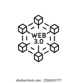 Icono de línea Web 3.0, símbolo Web descentralizado aislado en fondo blanco.