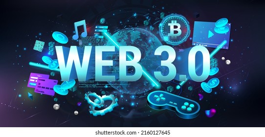 Web 3.0 is a new generation of the Internet, using blockchain and artificial intelligence - Ai, modern internet technologies IoT. Web 3.0 - blockchain system, simple code, cryptocurrency. 3D banner - Shutterstock ID 2160127645