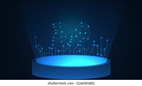 Web 3.0 new version Futuristic Technology and Development concept backdrop for blue color 3d stage. Vector illustration.