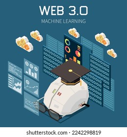 Web 3.0 technologies isometric concept with machine learning symbols vector illustration