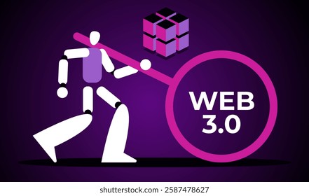 Web 3.0 Technology concepts banner with AI Robot. Low code platform. Flat Vector illustration with text.