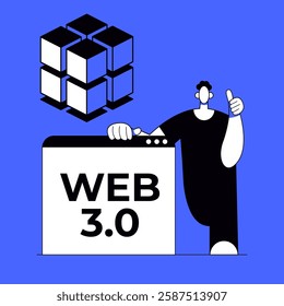 Web 3.0 Technology concepts banner in web window with man. Low code platform. Flat Vector illustration with text.