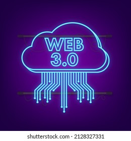 Web 3.0 technology for web design. Internet blockchain technology neon icon. Nft concept. Vector stock illustration.