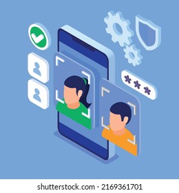 Web 3.0 technology isometric concept with digital security and identification symbols vector illustration