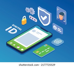 Web 3.0 technology isometric concept with digital identity symbols vector illustration