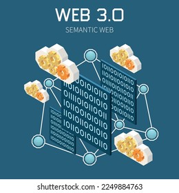 Web 3.0 technology isometric concept with semantic app symbols vector illustration