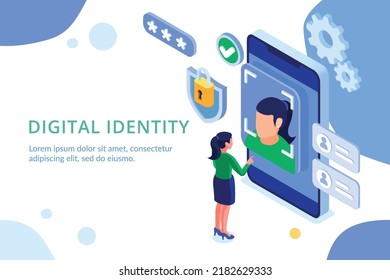 Web 3.0 tecnhologies isometric concept with digital identity symbols vector illustration