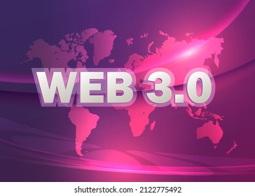 WEB 3.0 text inscription with world map on bright glowing background vector