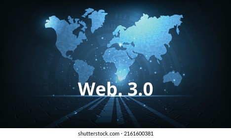 Web 3.0 text on blue technology background. Concept of upgrade new Technology.