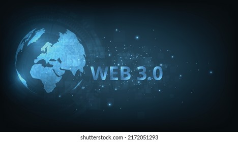 Web 3.0 text on blue technology background.Concept of upgrade new Technology.