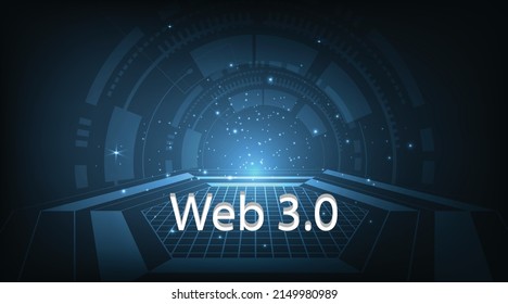 Web 3.0 text on dark blue technology background. Concept of upgrade new Technology.