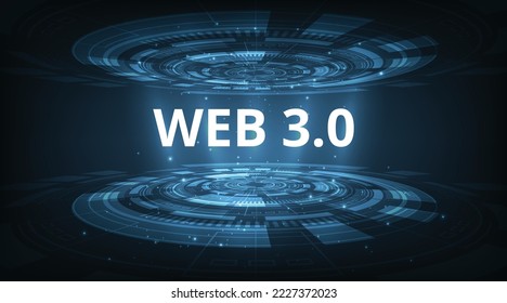 Web 3.0 text on podium 3d technology illustration vector.Concept of upgrade new Technology on futuristic background.