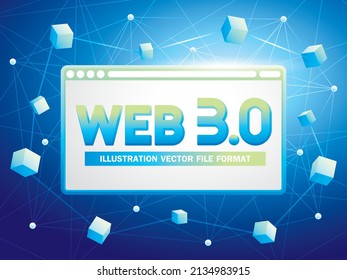 web 3.0 text with website and blockchain graphic element illustration vector for presentation or banner artwork