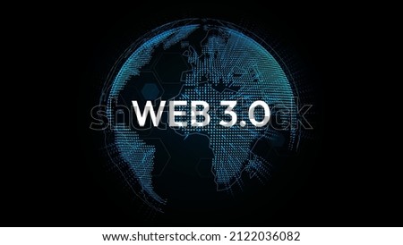 WEB 3.0 typography with 3d hologram globe, vector illustration