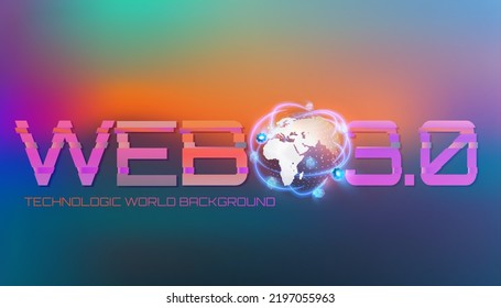 Web 3.0 typography with glitch effect on modern gradient background. Vector banner