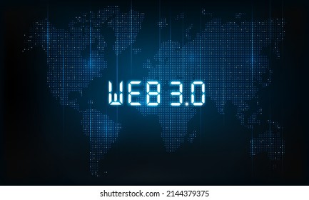 WEB 3.0 typography with world map hologram, vector illustration