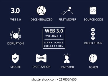 Web 3.0 vector icon set in flat design and dark mode