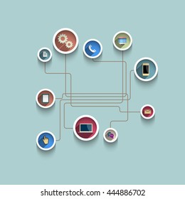 Web 3d bubbles with icons and shadows. Vector creative design template