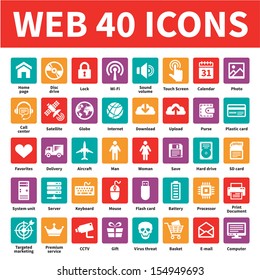 Web 40 vector icons set. Internet business creative sign collection in flat style colors. Network symbols. Design element. 