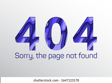 Web 404 Error the page not found with papercut numbers. Page does not exist vector concept. 404 warning alert for website with numbers in paper cut style in blue. Page not found message
