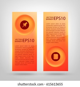 Web abstract business vertical banners in red color with round buttons and icons isolated vector illustration