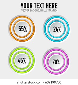Web abstract infographic concept with four gray circles colorful rings and percentage isolated vector illustration