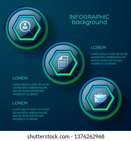 Web abstract infographic concept with three colorful glossy web buttons and business icons vector illustration